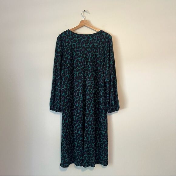 J. Jill Lightweight Ponte Knit Midi Dress NEW Size LP Green Leopard Animal Print - Picture 8 of 11